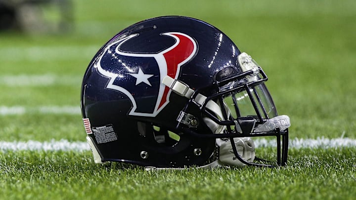 Oct 8, 2015; Houston, TX, USA; General view of a Houston Texans helmet before a game against the Indianapolis Colts at NRG Stadium. Mandatory Credit: Troy Taormina-Imagn Images