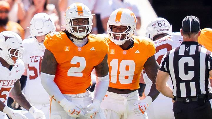 Sep 26, 2026; Knoxville, Tennessee, USA; Tennessee defensive lineman Xavier Gilliam (2) celebrates after a play during a college football game between Tennessee and Texas at Neyland Stadium in Knoxville, Tenn. on Sept. 26, 2026. Mandatory Credit: Brianna Paciorka-USA TODAY Network via Imagn Images Sep 26, 2026; Knoxville, Tennessee, USA; Tennessee defensive lineman Xavier Gilliam (2) celebrates after a play during a college football game between Tennessee and Texas at Neyland Stadium in Knoxville, Tenn. on Sept. 26, 2026. Mandatory Credit: Brianna Paciorka-USA TODAY Network via Imagn Images