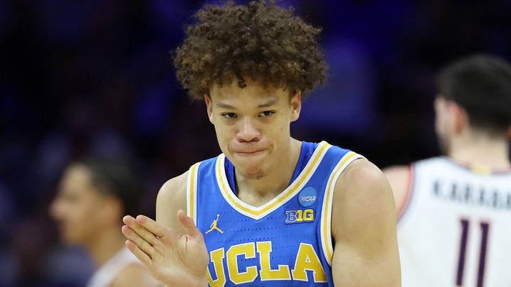 Mar 22, 2026; Philadelphia, PA, USA; UCLA Bruins guard Trent Perry (0) reacts against the UConn Huskies in the first half during a second round game of the men's 2026 NCAA Tournament at Xfinity Mobile Arena. Mandatory Credit: Bill Streicher-Imagn Images Mar 22, 2026; Philadelphia, PA, USA; UCLA Bruins guard Trent Perry (0) reacts against the UConn Huskies in the first half during a second round game of the men's 2026 NCAA Tournament at Xfinity Mobile Arena. Mandatory Credit: Bill Streicher-Imagn Images