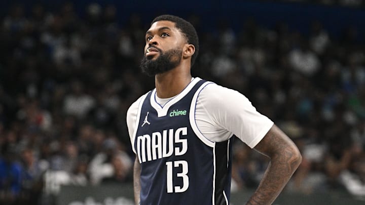 Oct 24, 2024; Dallas, Texas, USA; Dallas Mavericks forward Naji Marshall (13) in action during the game between the Dallas Mavericks and the San Antonio Spurs at the American Airlines Center. Mandatory Credit: Jerome Miron-Imagn Images
