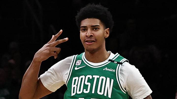 Oct 26, 2026; Boston, Massachusetts, USA; Boston Celtics forward Chris Cenac Jr. (12) celebrates after making a three point basket during the second half against the Chicago Bulls at TD Garden. Mandatory Credit: Winslow Townson-Imagn Images