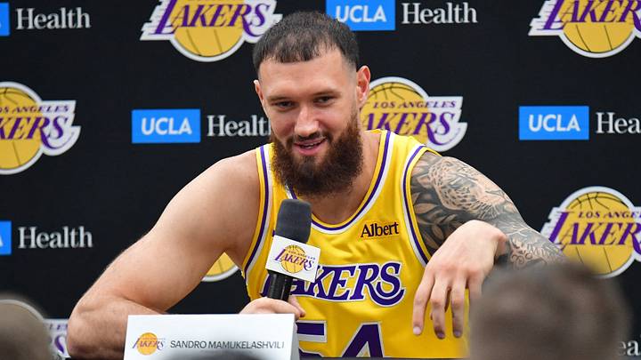 Sep 28, 2026; El Segundo, CA, USA; Los Angeles Lakers player Sandro Mamukelashvili (54) during media day at UCLA Health Training Center.  Mandatory Credit: Gary A. Vasquez-Imagn Images