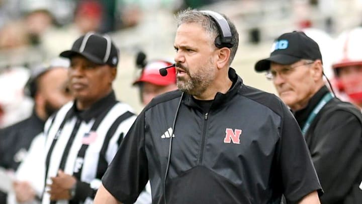 Nebraska's head coach Matt Rhule looks on from the sideline during the second quarter in the game