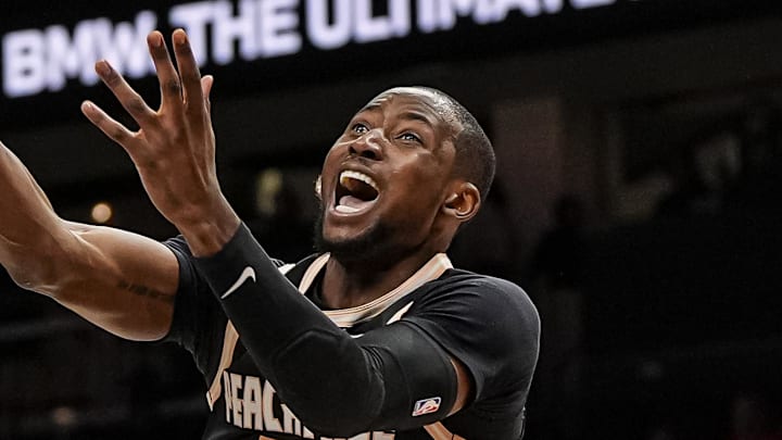 Mar 16, 2026; Atlanta, Georgia, USA; Atlanta Hawks forward Jonathan Kuminga (0) is called for an offensive foul on Orlando Magic guard Jalen Suggs (4) during the second half at State Farm Arena. Mandatory Credit: Dale Zanine-Imagn Images Mar 16, 2026; Atlanta, Georgia, USA; Atlanta Hawks forward Jonathan Kuminga (0) is called for an offensive foul on Orlando Magic guard Jalen Suggs (4) during the second half at State Farm Arena. Mandatory Credit: Dale Zanine-Imagn Images