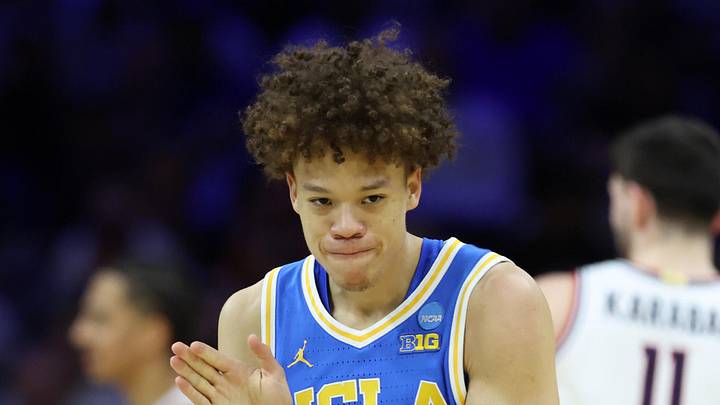 Mar 22, 2026; Philadelphia, PA, USA; UCLA Bruins guard Trent Perry (0) reacts against the UConn Huskies in the first half during a second round game of the men's 2026 NCAA Tournament at Xfinity Mobile Arena. Mandatory Credit: Bill Streicher-Imagn Images Mar 22, 2026; Philadelphia, PA, USA; UCLA Bruins guard Trent Perry (0) reacts against the UConn Huskies in the first half during a second round game of the men's 2026 NCAA Tournament at Xfinity Mobile Arena. Mandatory Credit: Bill Streicher-Imagn Images