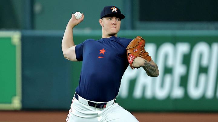 Houston Astros pitcher Hunter Brown (58) works out before at Daikin Park. Houston Astros pitcher Hunter Brown (58) works out before at Daikin Park.