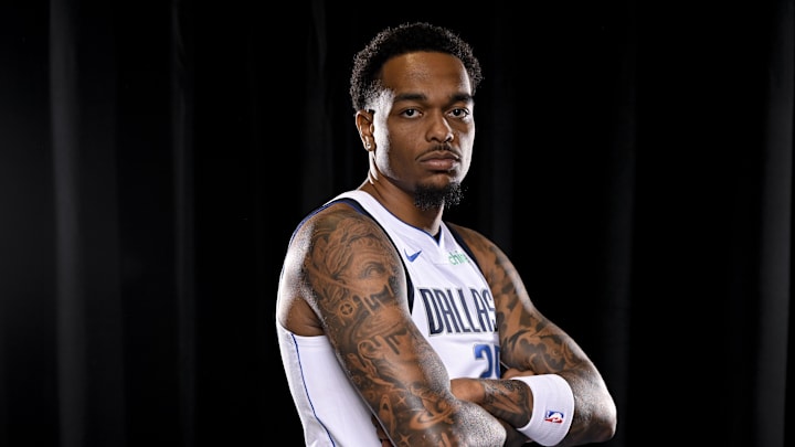 Sep 30, 2024; Dallas, TX, USA; Dallas Mavericks forward P.J. Washington (25) poses for a photo during the 2024 Dallas Mavericks media day. Mandatory Credit: Jerome Miron-Imagn Images