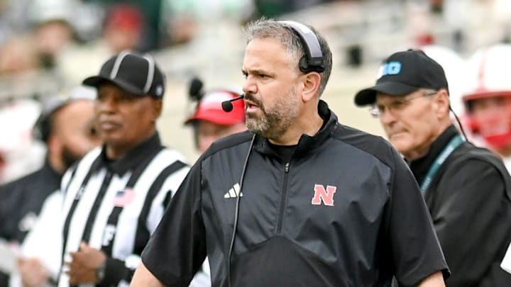 Nebraska's head coach Matt Rhule looks on from the sideline 