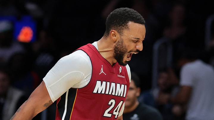 Jan 13, 2026; Miami, Florida, USA; Miami Heat guard Norman Powell (24) reacts against the Phoenix Suns during the third quarter at Kaseya Center. Mandatory Credit: Sam Navarro-Imagn Images Jan 13, 2026; Miami, Florida, USA; Miami Heat guard Norman Powell (24) reacts against the Phoenix Suns during the third quarter at Kaseya Center. Mandatory Credit: Sam Navarro-Imagn Images
