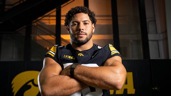 Iowa linebacker Jayden Montgomery (36) stands for a portrait during Hawkeye football media day, Friday, Aug. 14, 2026, in Iowa City. Iowa linebacker Jayden Montgomery (36) stands for a portrait during Hawkeye football media day, Friday, Aug. 14, 2026, in Iowa City.