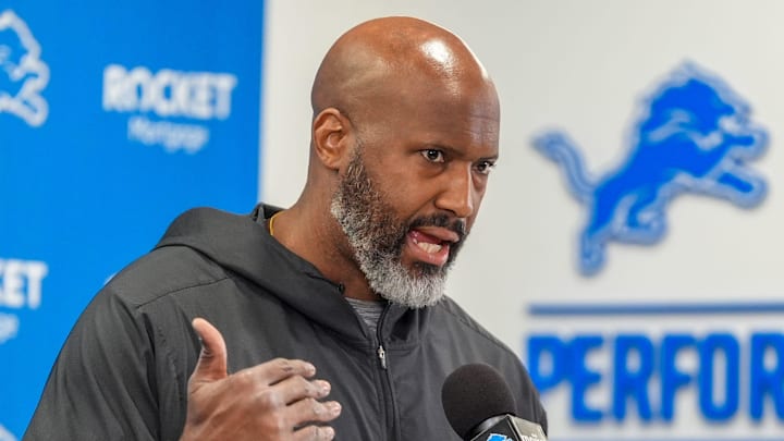 Detroit Lions general Manager Brad Holmes speaks to the press about their 2025 NFL season