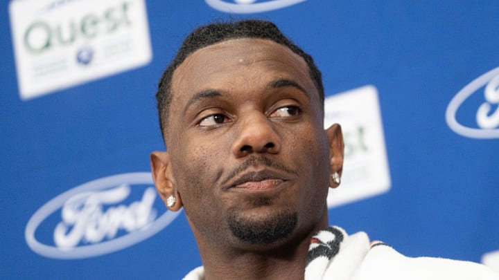 New York Giants wide receiver Malik Nabers (1) speaks during a press conference at the New York Giants training camp at Quest Diagnostics Giants Training Center. New York Giants wide receiver Malik Nabers (1) speaks during a press conference at the New York Giants training camp at Quest Diagnostics Giants Training Center.
