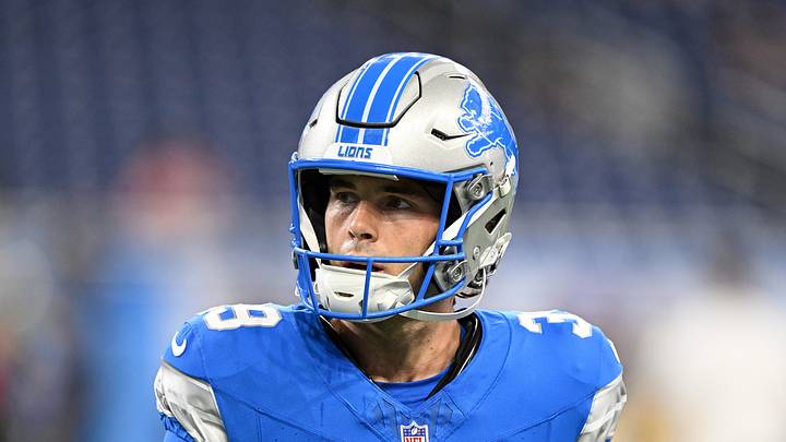 Aug 22, 2026; Detroit, Michigan, USA; Detroit Lions place kicker Jake Bates (39) on the field during pregame warmups before their game against the Washington Commanders at Ford Field. Mandatory Credit: Lon Horwedel-Imagn Images