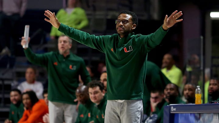 Dec 2, 2025; Oxford, Mississippi, USA; Miami Hurricanes head coach Jai Lucas reacts during the second half against the Mississippi Rebels at The Sandy and John Black Pavilion at Ole Miss. Mandatory Credit: Petre Thomas-Imagn Images Dec 2, 2025; Oxford, Mississippi, USA; Miami Hurricanes head coach Jai Lucas reacts during the second half against the Mississippi Rebels at The Sandy and John Black Pavilion at Ole Miss. Mandatory Credit: Petre Thomas-Imagn Images