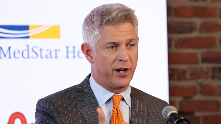 Nov 4, 2025; Baltimore, MD, USA; President of Baseball Operations Mike Elias introduces Craig Albernaz as the Baltimore Orioles new Manager at Warehouse Bar. Mandatory Credit: Daniel Kucin Jr.-Imagn Images Nov 4, 2025; Baltimore, MD, USA; President of Baseball Operations Mike Elias introduces Craig Albernaz as the Baltimore Orioles new Manager at Warehouse Bar. Mandatory Credit: Daniel Kucin Jr.-Imagn Images