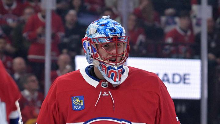 Apr 24, 2026; Montreal, Quebec, CAN; Montreal Canadiens goalie Jakub Dobes (75) during the second period in game three of the first round of the 2026 Stanley Cup Playoffs against the Tampa Bay Lightning at the Bell Centre. Mandatory Credit: Eric Bolte-Imagn Images Apr 24, 2026; Montreal, Quebec, CAN; Montreal Canadiens goalie Jakub Dobes (75) during the second period in game three of the first round of the 2026 Stanley Cup Playoffs against the Tampa Bay Lightning at the Bell Centre. Mandatory Credit: Eric Bolte-Imagn Images