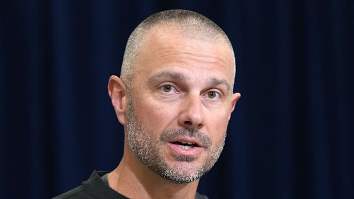 Las Vegas Raiders general manager John Spytek speaks at the NFL Scouting Combine.