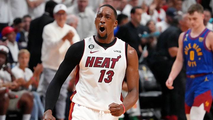 Miami Heat center Bam Adebayo (13) reacts (Mandatory Credit: Kyle Terada-USA TODAY Sports)