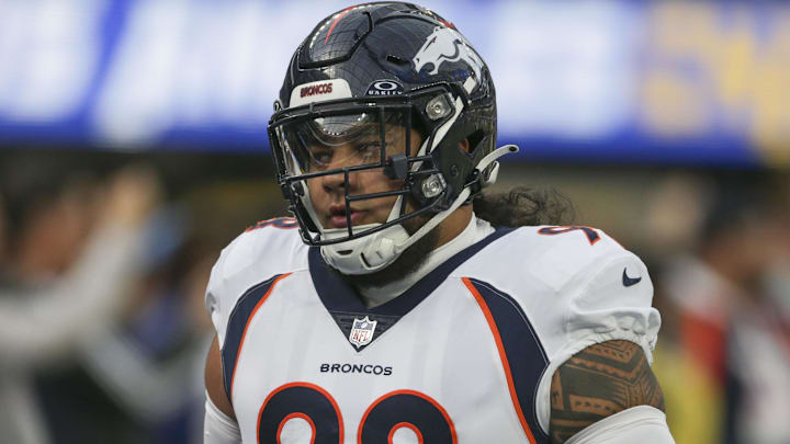 Dec 10, 2023; Inglewood, California, USA; Denver Broncos defensive linesmen Mike Purcell (98) during pregame in a game against the Los Angeles Rams at SoFi Stadium. Mandatory Credit: Yannick Peterhans-Imagn Images Dec 10, 2023; Inglewood, California, USA; Denver Broncos defensive linesmen Mike Purcell (98) during pregame in a game against the Los Angeles Rams at SoFi Stadium. Mandatory Credit: Yannick Peterhans-Imagn Images