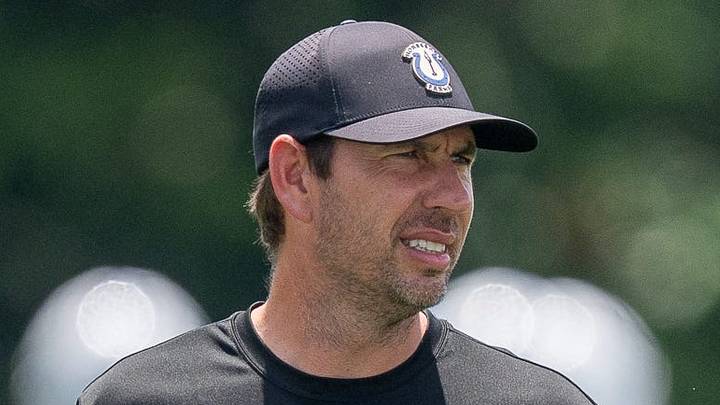 Indianapolis Colts head coach Shane Steichen swings his whistle 