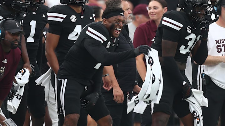 Mississippi State Bulldogs defensive back Isaac Smith (2) reacts prior to the game against the Arizona State Sun Devils at Davis Wade Stadium at Scott Field.