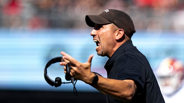 Iowa State Cyclones head coach Matt Campbell reacts in the third quarter of the NCAA football game between the Cincinnati Bearcats and Iowa State Cyclones at Nippert Stadium in Cincinnati on Oct. 4, 2025.