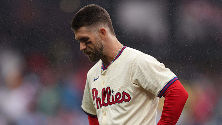 Philadelphia Phillies first baseman Harper is day-to-day after he was hit in the elbow