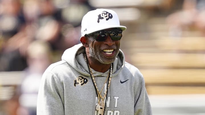 Sep 6, 2025; Boulder, Colorado, USA; Colorado Buffaloes head coach Deion Sanders before the game against the Delaware Fightin Blue Hens at Folsom Field. Mandatory Credit: Ron Chenoy-Imagn Images Sep 6, 2025; Boulder, Colorado, USA; Colorado Buffaloes head coach Deion Sanders before the game against the Delaware Fightin Blue Hens at Folsom Field. Mandatory Credit: Ron Chenoy-Imagn Images