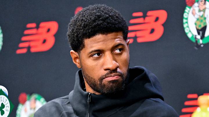 September 15, 2026; Boston, Massachusetts, USA; Boston Celtics forward Paul George (13) looks on during a press conference at The Auerbach Center at Boston Landing. Mandatory Credit: Eric Canha-Imagn Images