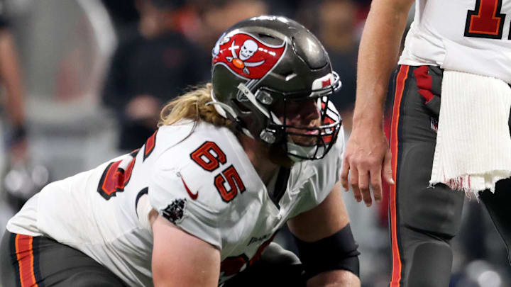 Tampa Bay Buccaneers quarterback Tom Brady makes a pre-snap call as guard Alex Cappa. Tampa Bay Buccaneers quarterback Tom Brady makes a pre-snap call as guard Alex Cappa.