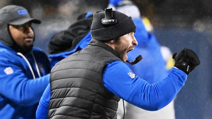 Jan 18, 2026; Chicago, IL, USA; Los Angeles Rams head coach Sean McVay reacts after a defensive stop against the Chicago Bears during the fourth quarter of an NFC Divisional Round game at Soldier Field. Mandatory Credit: Matt Marton-Imagn Images