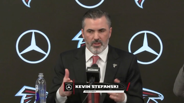 Kevin Stefanski met with Falcons media for the first time since being named the team’s head coach.