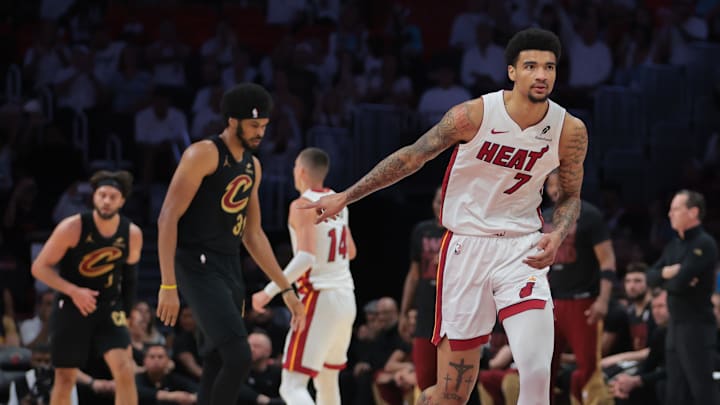 Apr 26, 2025; Miami, Florida, USA; Miami Heat center Kel'el Ware (7) signals after scoring against the Cleveland Cavaliers in the first quarter during game three for the first round of the 2024 NBA Playoffs at Kaseya Center. Mandatory Credit: Sam Navarro-Imagn Images Apr 26, 2025; Miami, Florida, USA; Miami Heat center Kel'el Ware (7) signals after scoring against the Cleveland Cavaliers in the first quarter during game three for the first round of the 2024 NBA Playoffs at Kaseya Center. Mandatory Credit: Sam Navarro-Imagn Images