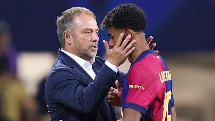 Hansi Flick et Lamine Yamal - FC Barcelone