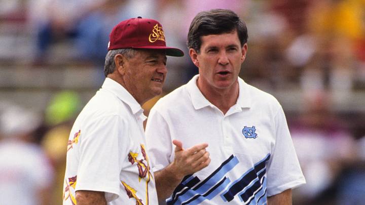 Mack Brown and Bobby Bowden in 1992. Mack Brown and Bobby Bowden in 1992.