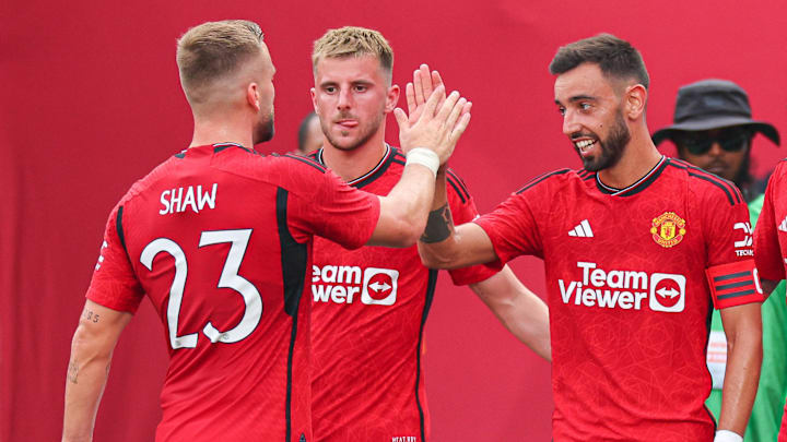 Bruno Fernandes (right) and Luke Shaw (left) look to lead Manchester United to their first win of the season. 