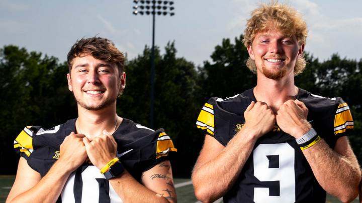 Quarterbacks Jeremy Hecklinski, Hank Brown and Jackson Stratton stand for a photo as Iowa Football hosts media day on Aug. 8, 2025, in Iowa City. Quarterbacks Jeremy Hecklinski, Hank Brown and Jackson Stratton stand for a photo as Iowa Football hosts media day on Aug. 8, 2025, in Iowa City.