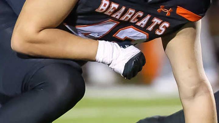 Aledo senior defensive end Cooper Cyphers made some big plays and was a key part of the Bearcats' defensive success against Denton Guyer in Friday night's season opener.