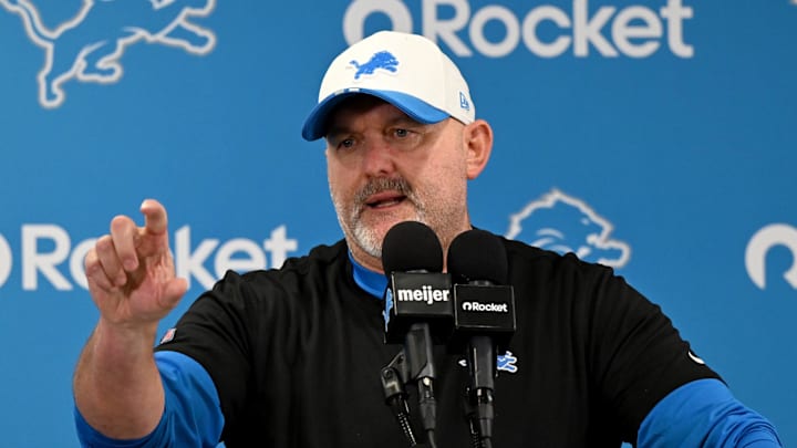 Detroit Lions offensive coordinator John Morton talks with the media before practice at team's Allen Park Performance Center Detroit Lions offensive coordinator John Morton talks with the media before practice at team's Allen Park Performance Center