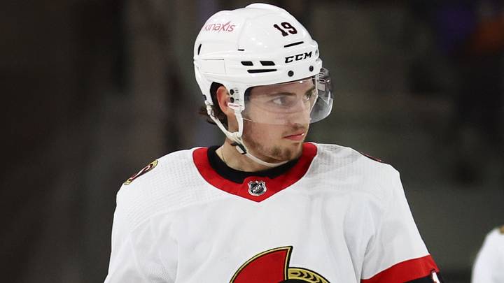 Jan 12, 2023; Tempe, Arizona, USA; Ottawa Senators forward Drake Batherson (19) against the Arizona Coyotes at Mullett Arena. Mandatory Credit: Mark J. Rebilas-USA TODAY Sports Jan 12, 2023; Tempe, Arizona, USA; Ottawa Senators forward Drake Batherson (19) against the Arizona Coyotes at Mullett Arena. Mandatory Credit: Mark J. Rebilas-USA TODAY Sports