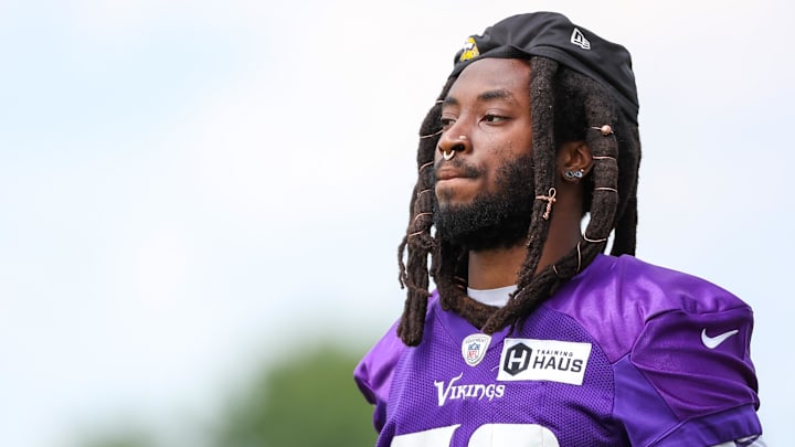 Minnesota Vikings cornerback Harrison Hand looks on at TCO Performance Center.