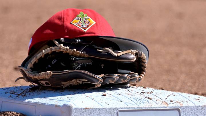Feb 21, 2026; Phoenix, Arizona, USA; The glove and hat of Cleveland Guardians third baseman Daniel Schneemann (10) rests on the base against the Milwaukee Brewers at American Family Fields of Phoenix. Mandatory Credit: Jayne Kamin-Oncea-Imagn Images Feb 21, 2026; Phoenix, Arizona, USA; The glove and hat of Cleveland Guardians third baseman Daniel Schneemann (10) rests on the base against the Milwaukee Brewers at American Family Fields of Phoenix. Mandatory Credit: Jayne Kamin-Oncea-Imagn Images