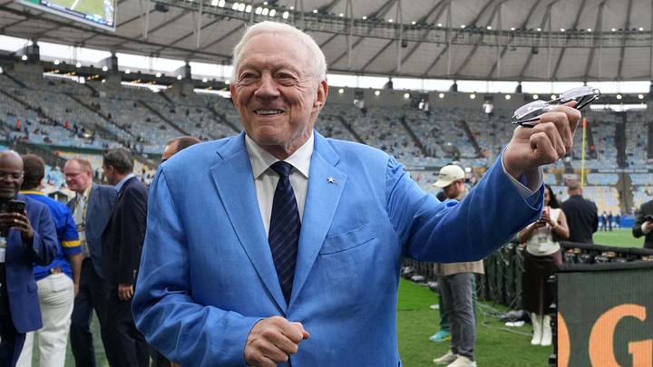 Dallas Cowboys owner Jerry Jones reacts during the 2026 NFL Rio Game against the Baltimore Ravens. Dallas Cowboys owner Jerry Jones reacts during the 2026 NFL Rio Game against the Baltimore Ravens.