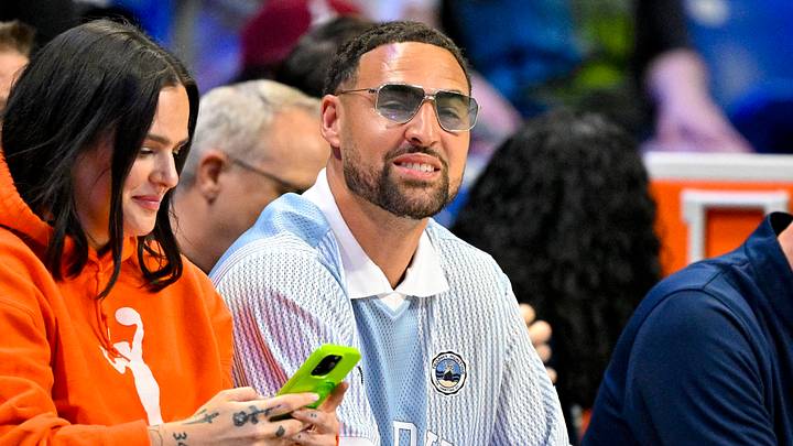Dallas Mavericks guard Klay Thompson watches the game (Mandatory Credit: Jerome Miron-Imagn Images)