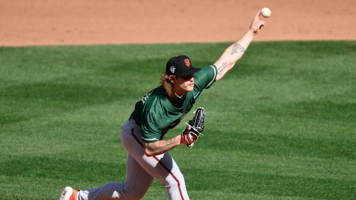 Jul 8, 2023; Seattle, Washington, USA; National League Futures relief pitcher Carson Whisenhunt (18) of the San Francisco Giants pitches to the American League during the third inning of the All Star-Futures game at T-Mobile Park.