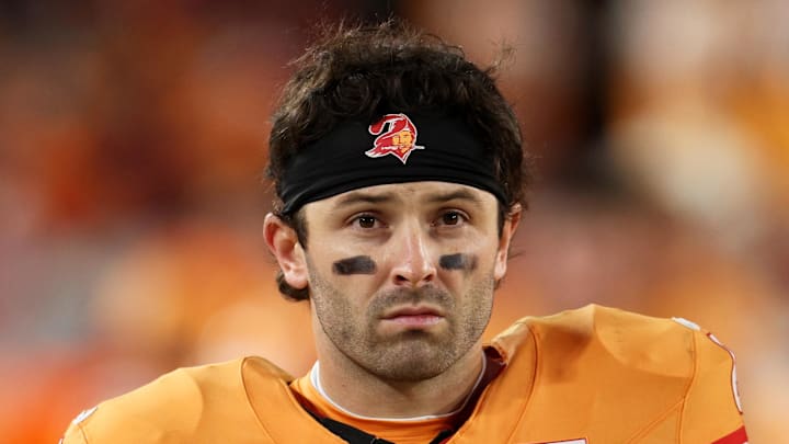 Dec 11, 2025; Tampa, Florida, USA; Tampa Bay Buccaneers quarterback Baker Mayfield (6) looks on against the Atlanta Falcons during the fourth quarter at Raymond James Stadium. Mandatory Credit: Nathan Ray Seebeck-Imagn Images Dec 11, 2025; Tampa, Florida, USA; Tampa Bay Buccaneers quarterback Baker Mayfield (6) looks on against the Atlanta Falcons during the fourth quarter at Raymond James Stadium. Mandatory Credit: Nathan Ray Seebeck-Imagn Images