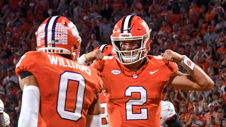 Antonio Williams and Cade Klubnik are two of the four players representing the Clemson Tigers at the 2025 ACC Football Kickoff Media Day. Antonio Williams and Cade Klubnik are two of the four players representing the Clemson Tigers at the 2025 ACC Football Kickoff Media Day.