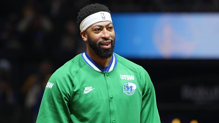 Dec 25, 2025; San Francisco, California, USA; Dallas Mavericks forward Anthony Davis (3) before the game against the Golden State Warriors at Chase Center. Mandatory Credit: Darren Yamashita-Imagn Images