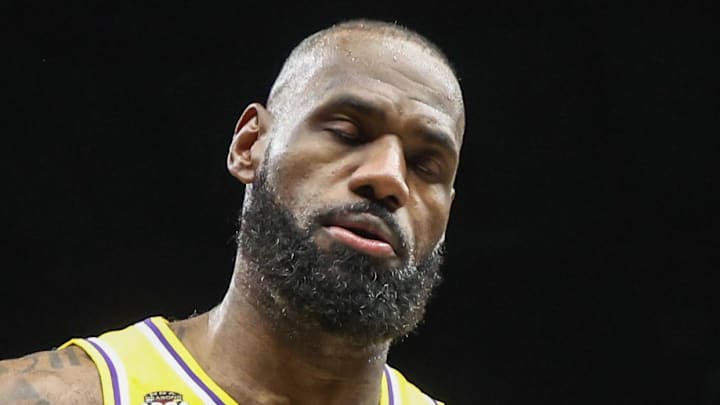 Feb 3, 2026; Brooklyn, New York, USA;  Los Angeles Lakers forward LeBron James (23): Wendell Cruz-Imagn Images