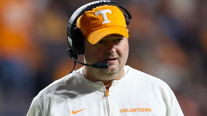 Nov 15, 2025; Knoxville, Tennessee, USA; Tennessee Volunteers head coach Josh Heupel during the second half against the New Mexico State Aggies at Neyland Stadium. Mandatory Credit: Randy Sartin-Imagn Images Nov 15, 2025; Knoxville, Tennessee, USA; Tennessee Volunteers head coach Josh Heupel during the second half against the New Mexico State Aggies at Neyland Stadium. Mandatory Credit: Randy Sartin-Imagn Images